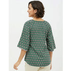 Seduva Women's Polyester Printed 3-4th Sleeves Top (Green)