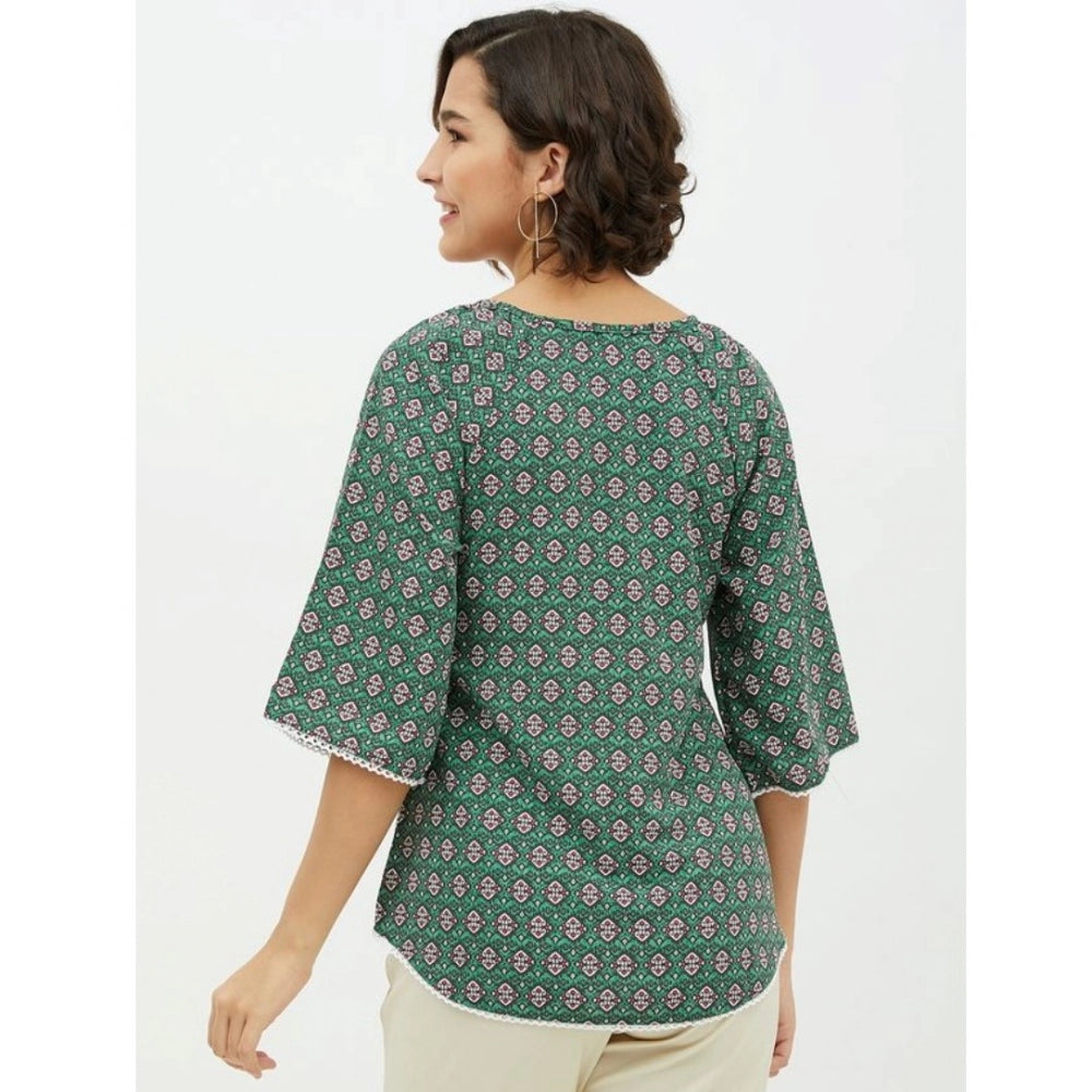 Seduva Women's Polyester Printed 3-4th Sleeves Top (Green)