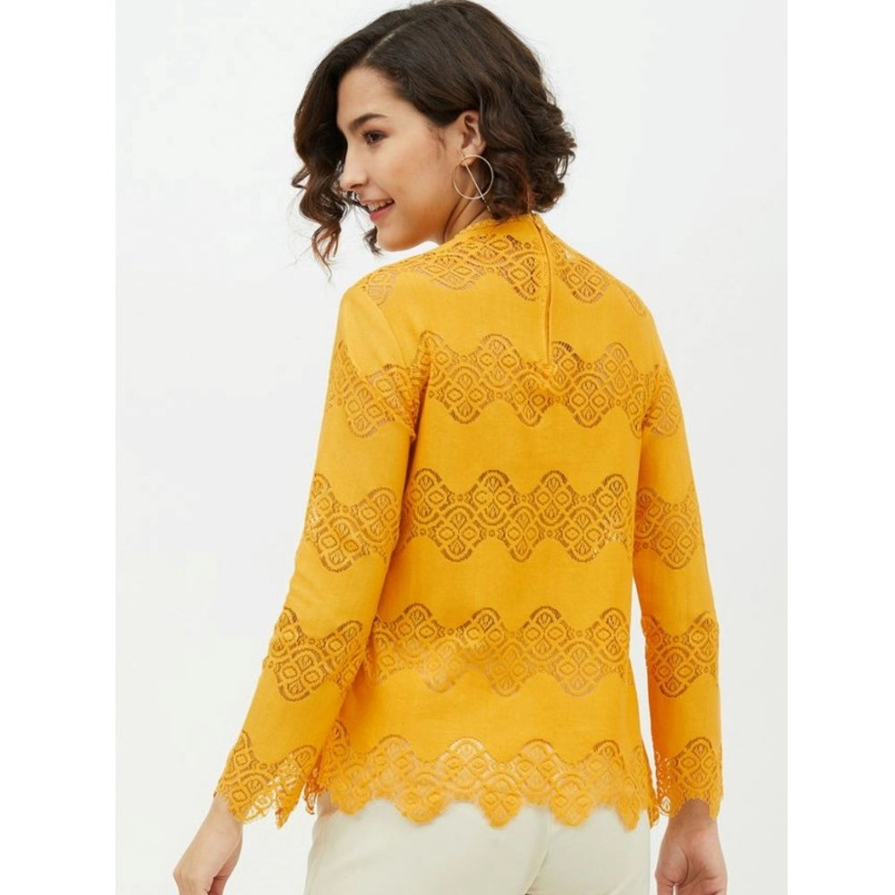 Seduva Women's Cotton Lace Inserts Long Sleeves Top (Yellow)