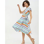 Seduva Women's Satin Striped Short Sleeve Knee-Length Dress (Multicolor)