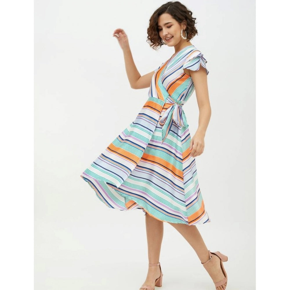 Seduva Women's Satin Striped Short Sleeve Knee-Length Dress (Multicolor)