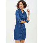 Seduva Women's Denim Solid Long Sleeves Above Knee Dress (Blue)