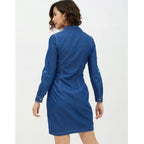 Seduva Women's Denim Solid Long Sleeves Above Knee Dress (Blue)