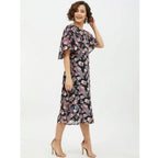 Seduva Women's Polyester Chain Print Cap Sleeve Calf-length Dress (Multicolor)
