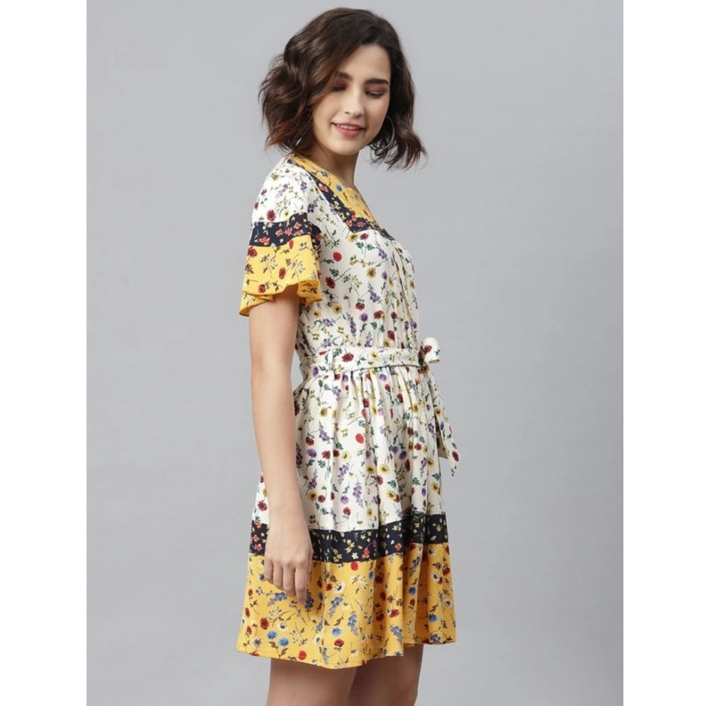 Seduva Women's Polyester Floral Flutter Above Knee Dress (Multicolor)