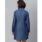 Seduva Women's Denim Solid Long Sleeves Above Knee Dress (Navy Blue)