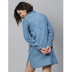 Seduva Women's Denim Solid Long Sleeves Above Knee Dress (Ice Blue)