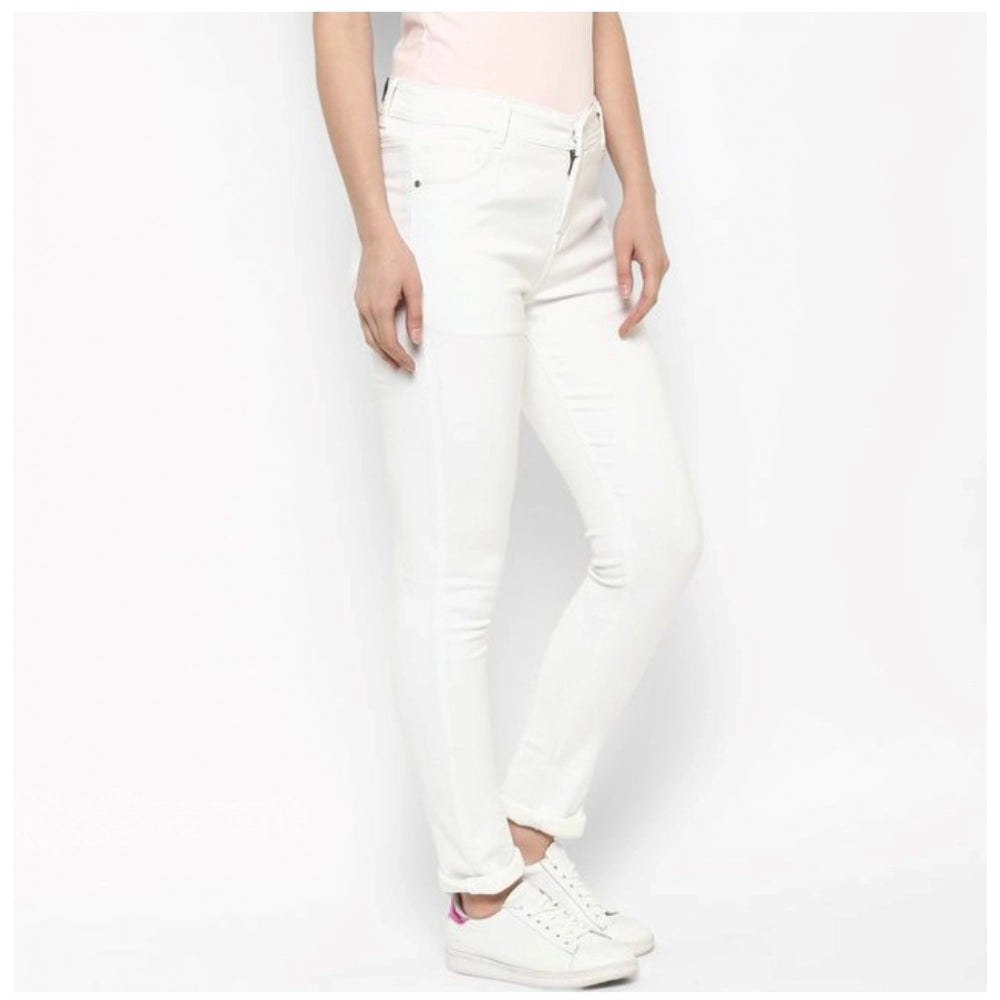 Seduva Women's Denim Solid Buttoned Jeans (White)