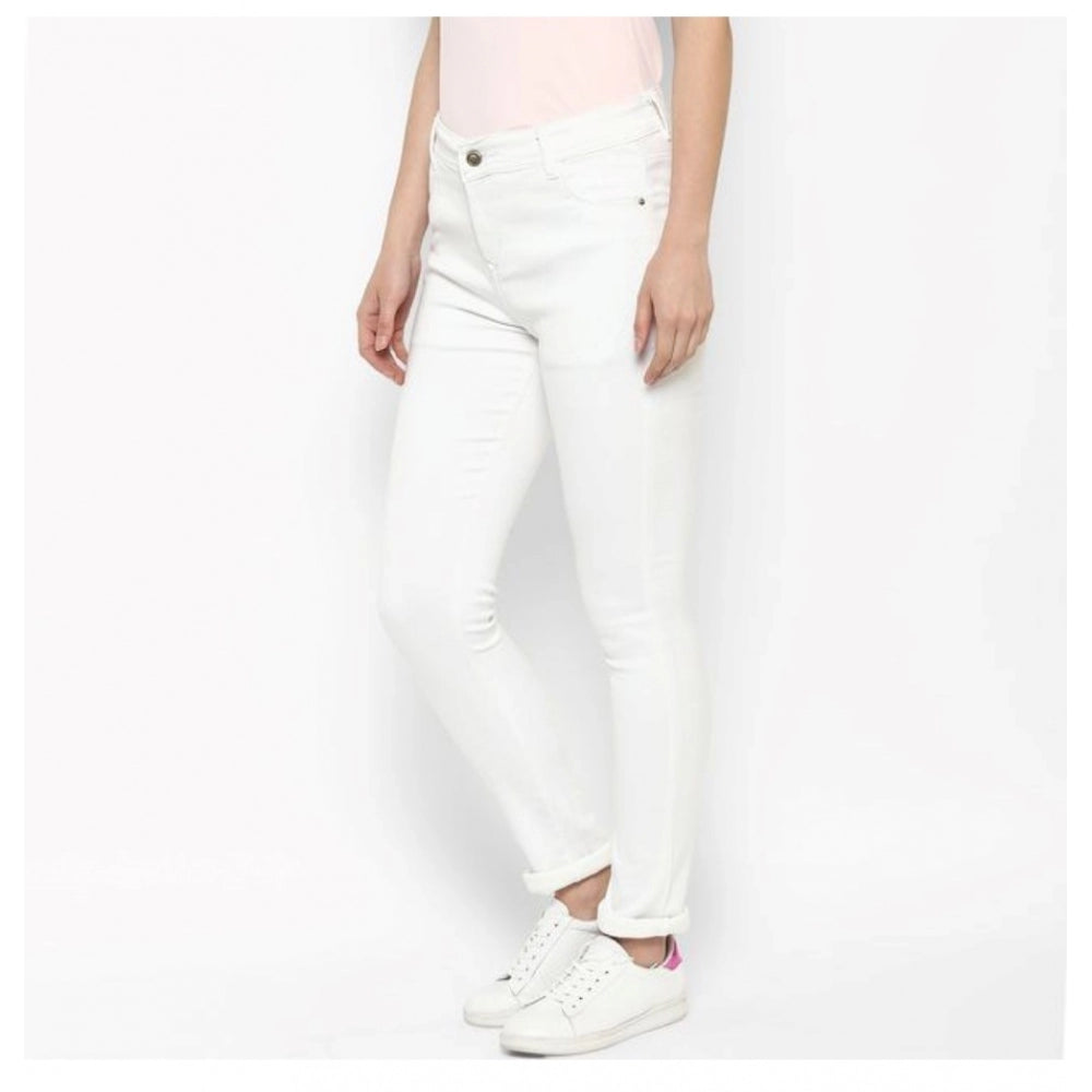 Seduva Women's Denim Solid Buttoned Jeans (White)
