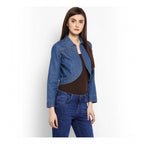 Seduva Women's Denim Solid 3-4th Sleeves Shrug (Blue)