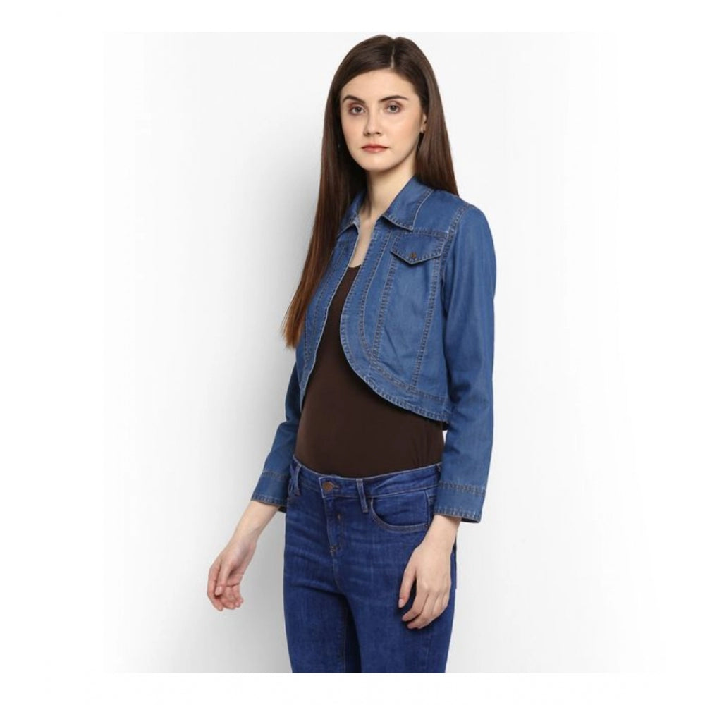 Seduva Women's Denim Solid 3-4th Sleeves Shrug (Blue)