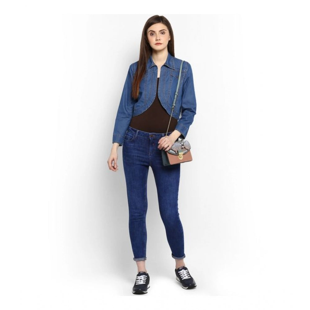 Seduva Women's Denim Solid 3-4th Sleeves Shrug (Blue)