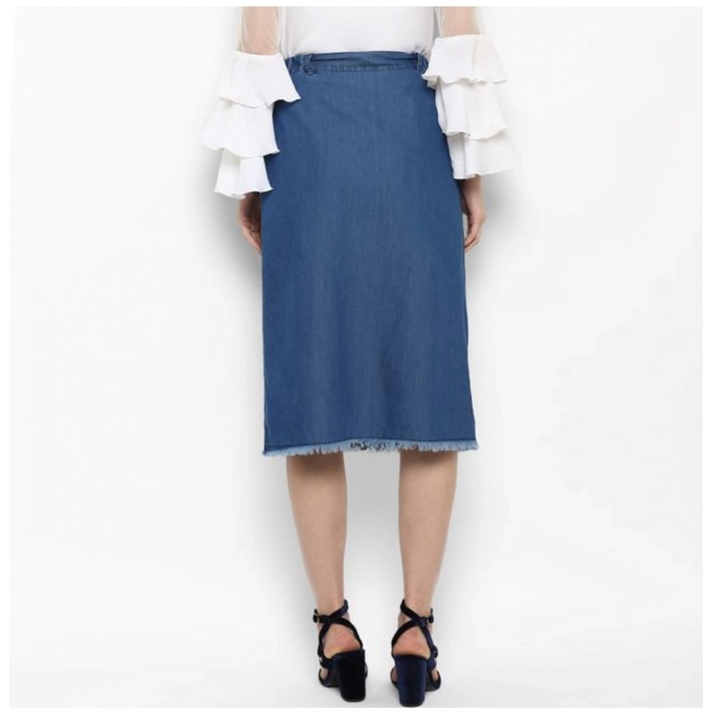 Seduva Women's Denim Washed Buttoned Skirt (Blue)