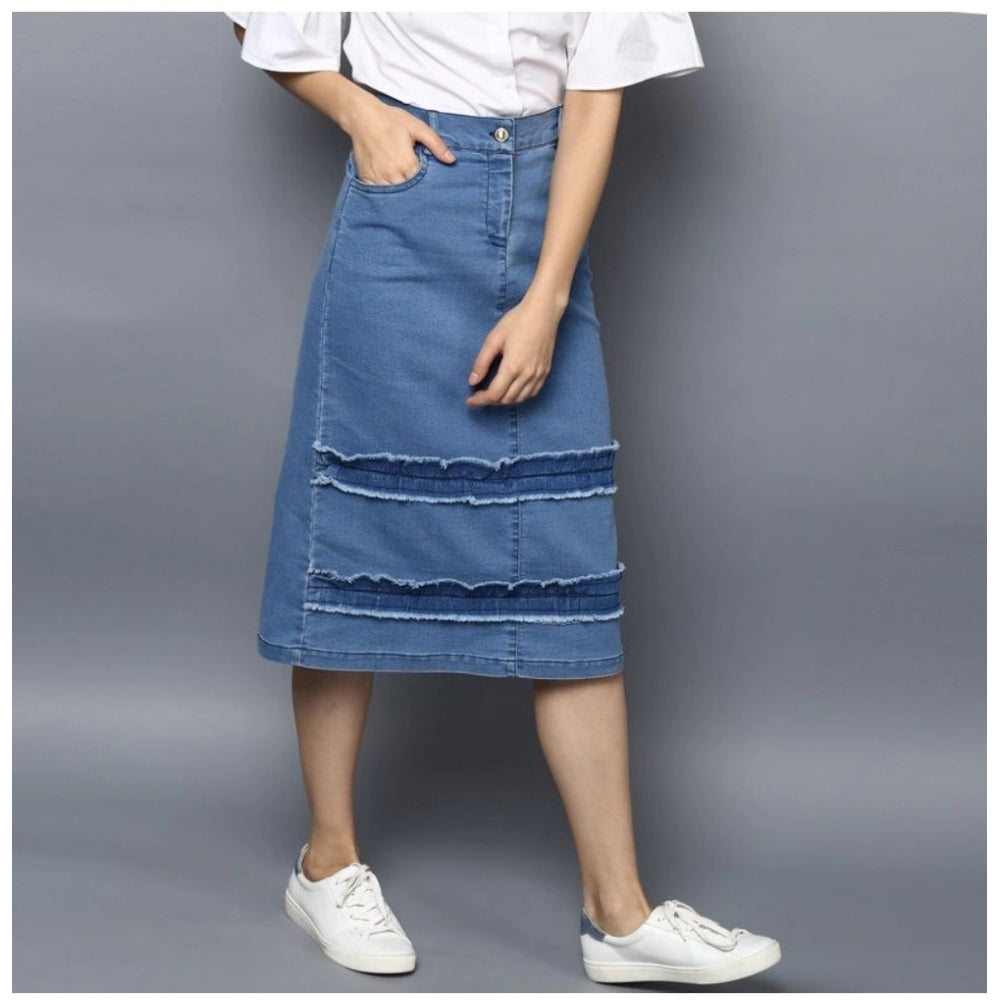Seduva Women's Denim Washed Buttoned Skirt (Blue)