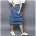 Seduva Women's Denim Washed Buttoned Skirt (Blue)
