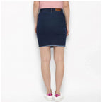Seduva Women's Denim Stitching Pattern Buttoned Skirt (Blue)