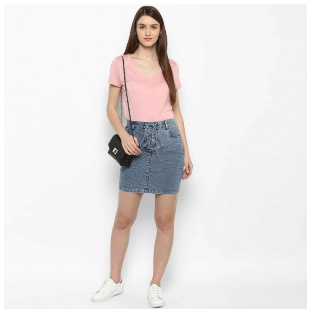 Seduva Women's Denim Draw String Buttoned Skirt (Blue)