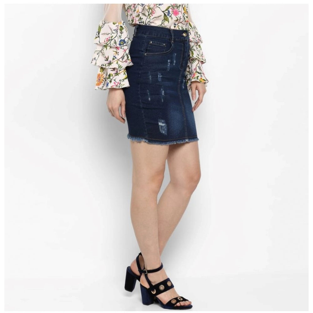 Seduva Women's Denim Distressed Buttoned Skirt (Blue)