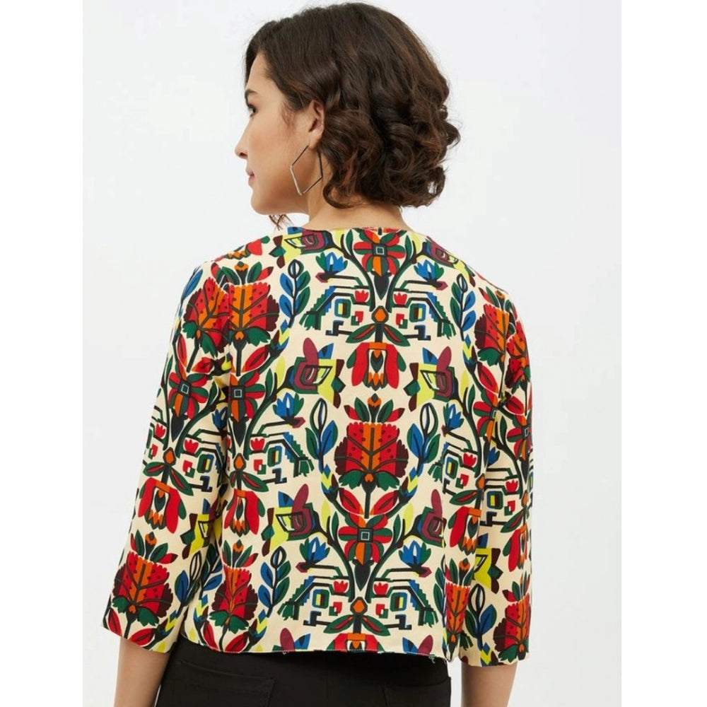 Seduva Women's Polyester Floral 3-4th Sleeves Shrug (Multicolor)