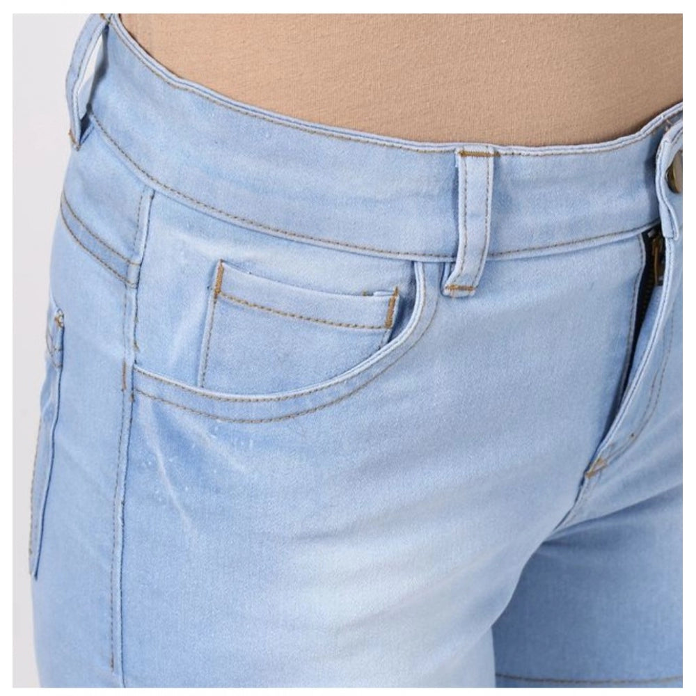 Seduva Women's Denim Solid Buttoned Shorts (Blue)