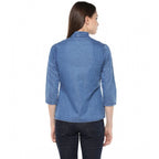 Seduva Women's Denim Solid 3-4th Sleeves Regular Top (Blue)