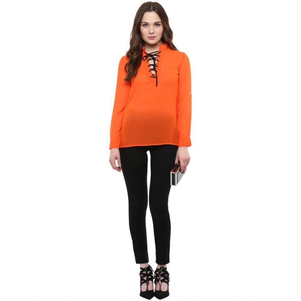 Seduva Women's Polyester Solid Long Sleeves Regular Top (Orange)