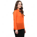 Seduva Women's Polyester Solid Long Sleeves Regular Top (Orange)