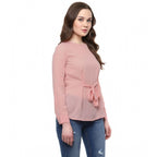 Seduva Women's Polyester Solid Long Sleeves Regular Top (Pink)