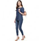 Seduva Women's Denim Solid Short Sleeve Regular Top (Blue)