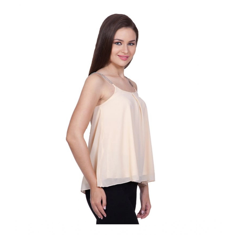 Seduva Women's Polyester Solid Shoulder Straps Regular Top (Beige)