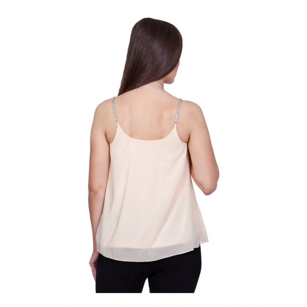 Seduva Women's Polyester Solid Shoulder Straps Regular Top (Beige)