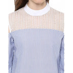 Seduva Women's Cotton Striped Cold Shoulder Top (Blue)