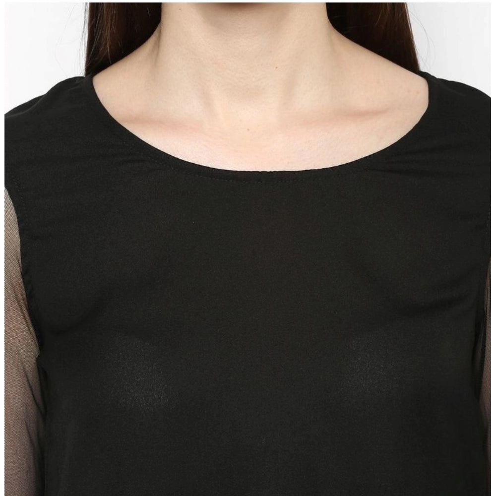 Seduva Women's Polyester Solid Tier Sleeve Top (Black)