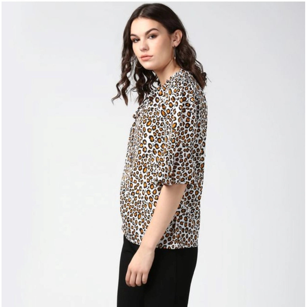 Seduva Women's Polyester Animal Print Bell Sleeve Top (Orange - Black)