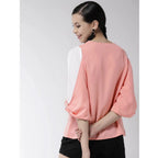 Seduva Women's Polyester Colour Block Slit Sleeve Top (Pink)