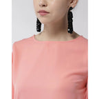 Seduva Women's Polyester Colour Block Slit Sleeve Top (Pink)