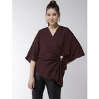 Seduva Women's Polyester Solid Cape Sleeve Top (Maroon)