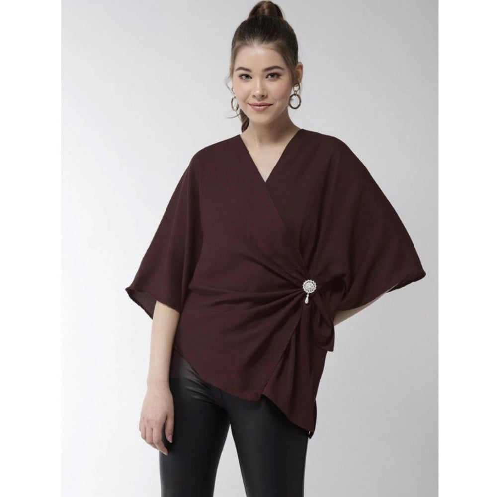 Seduva Women's Polyester Solid Cape Sleeve Top (Maroon)