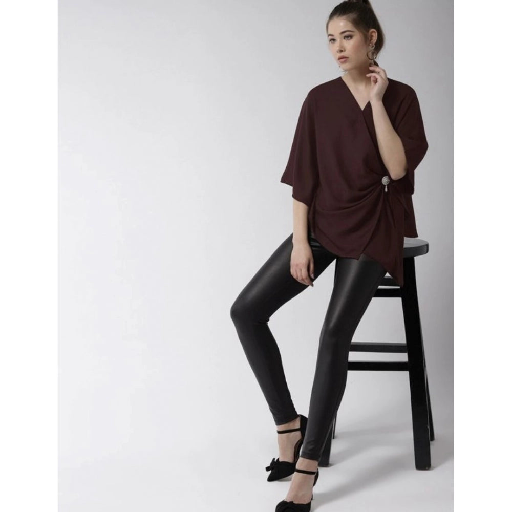 Seduva Women's Polyester Solid Cape Sleeve Top (Maroon)
