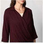 Seduva Women's Polyester Solid 3-4th Sleeves Top (Maroon)