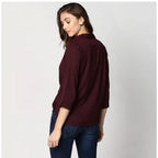 Seduva Women's Polyester Solid 3-4th Sleeves Top (Maroon)