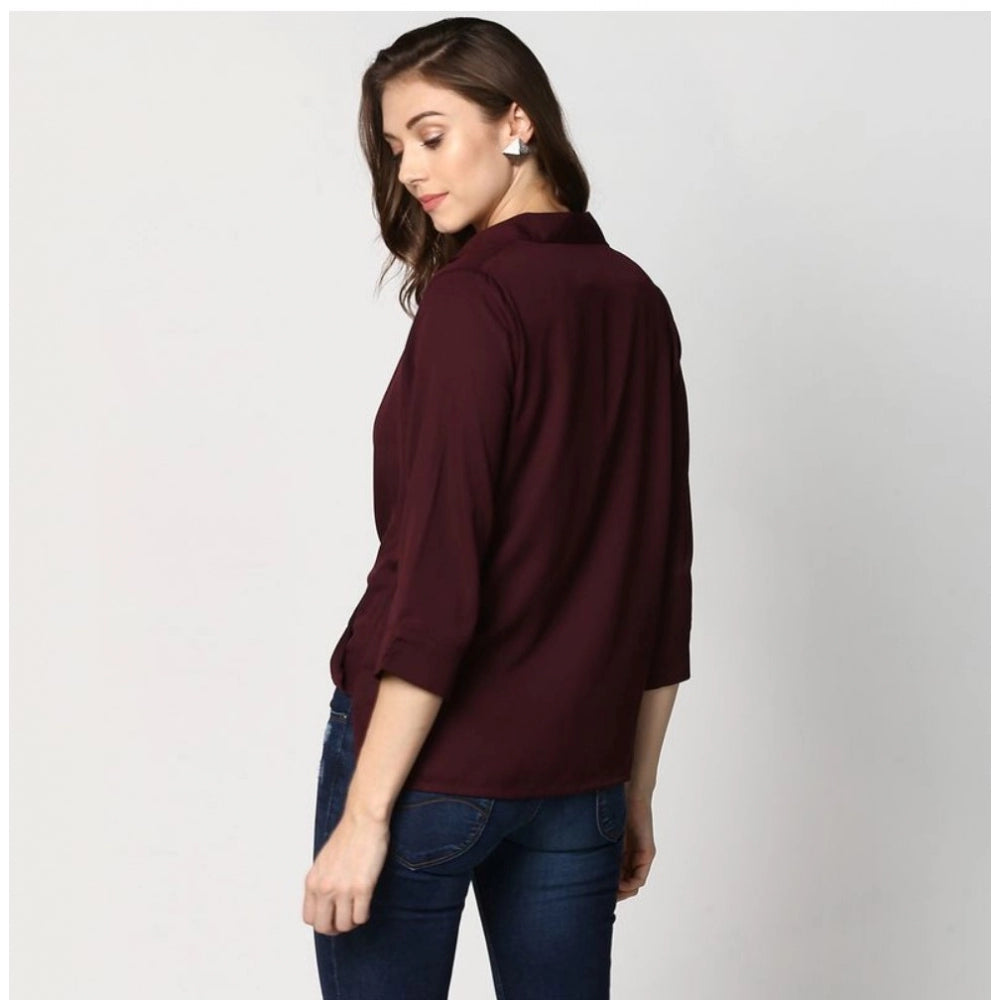 Seduva Women's Polyester Solid 3-4th Sleeves Top (Maroon)