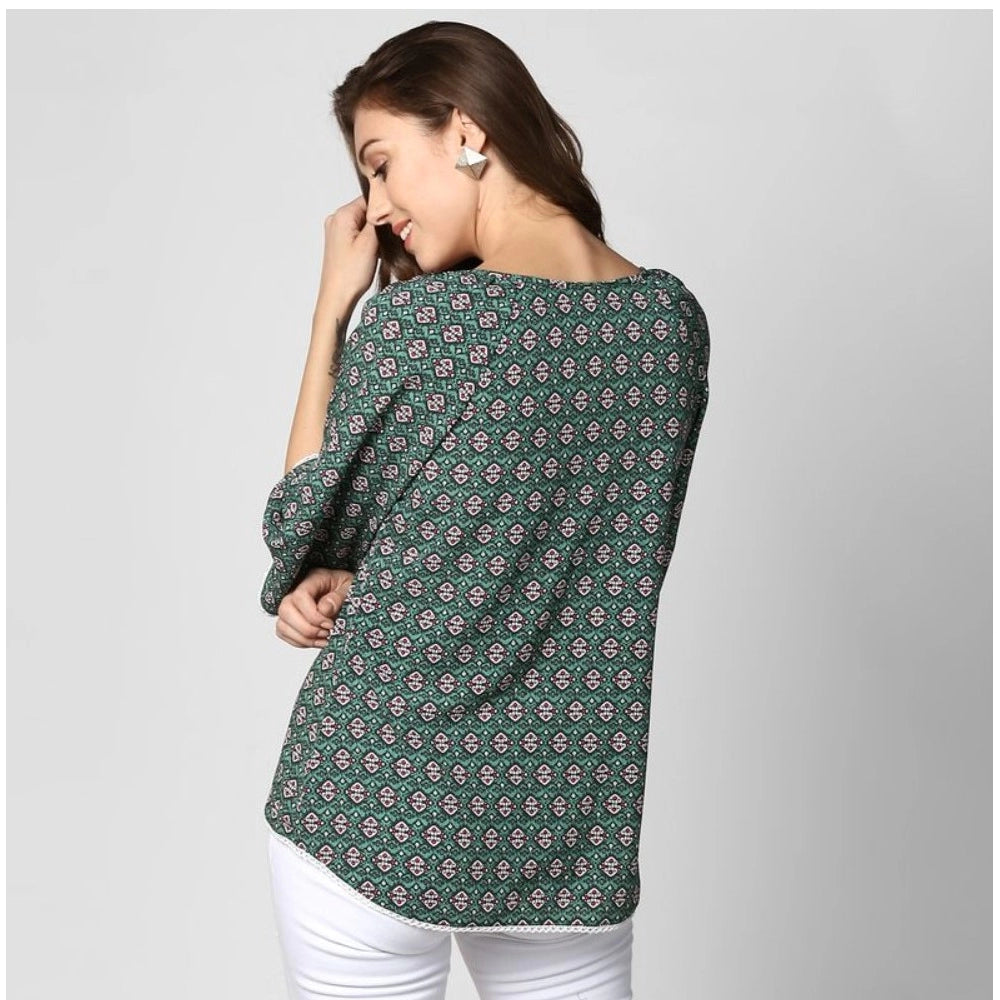 Seduva Women's Polyester Printed 3-4th Sleeves Top (Green)
