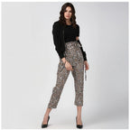 Seduva Women's Polyester Animal Print Elasticated Trousers (White - Yellow)