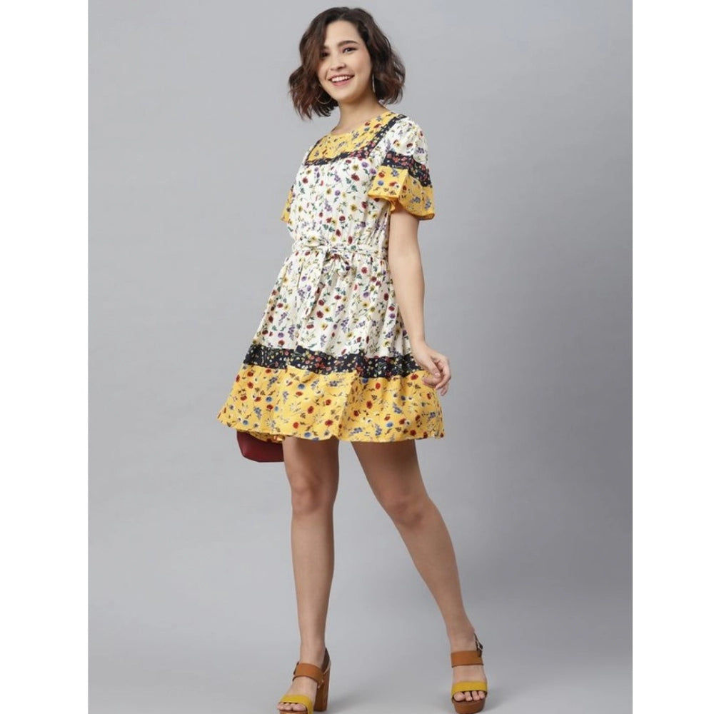 Seduva Women's Polyester Floral Flutter Above Knee Dress (Multicolor)