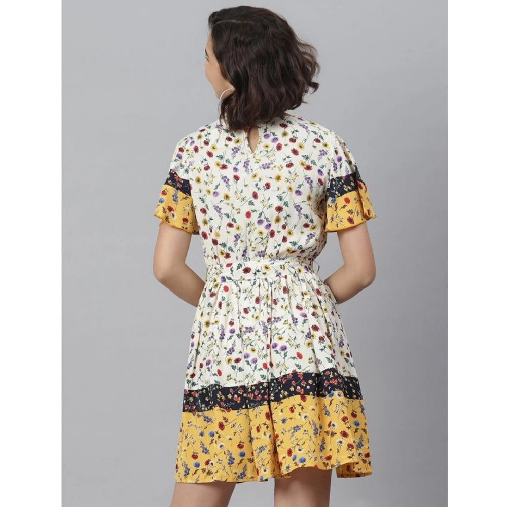 Seduva Women's Polyester Floral Flutter Above Knee Dress (Multicolor)