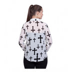 Seduva Women's Polyester Printed Long Sleeves Standard Length Shirt (White)