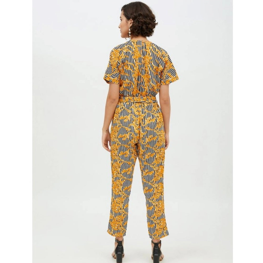Seduva Women's Polyester Printed Half Sleeve Long Jumpsuit (Yellow)
