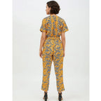 Seduva Women's Polyester Printed Half Sleeve Long Jumpsuit (Yellow)