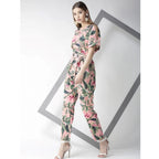 Seduva Women's Polyester Floral Half Sleeve Jumpsuit (Pink)